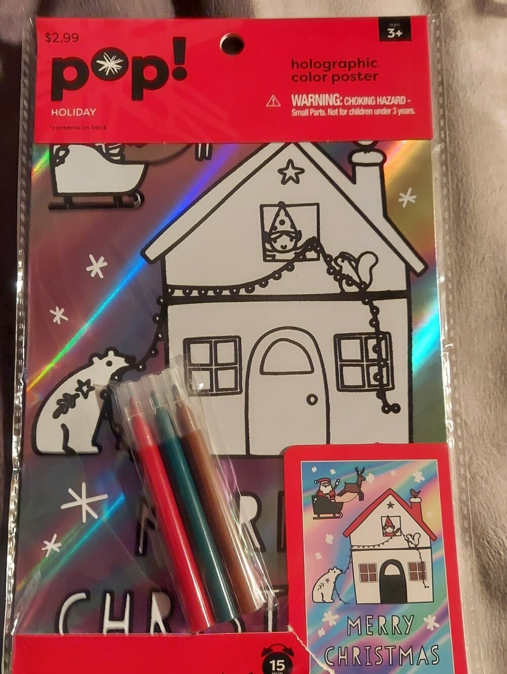 pop! Holographic Holiday Coloring Poster with Markers — Red, White, Black